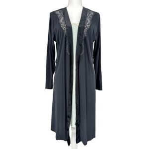 Luxury Loungewear Old Money HANRO Lace Trim Velvet Detail Long Robe Kimono M